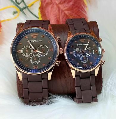 Stainless Steel Quartz Couple Watches - 2 Pcs
